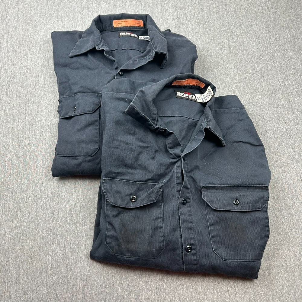 Lot of 2 Bulwark Flame Resistant Long Sleeve Button Up Shirts Mens Large *STAINS